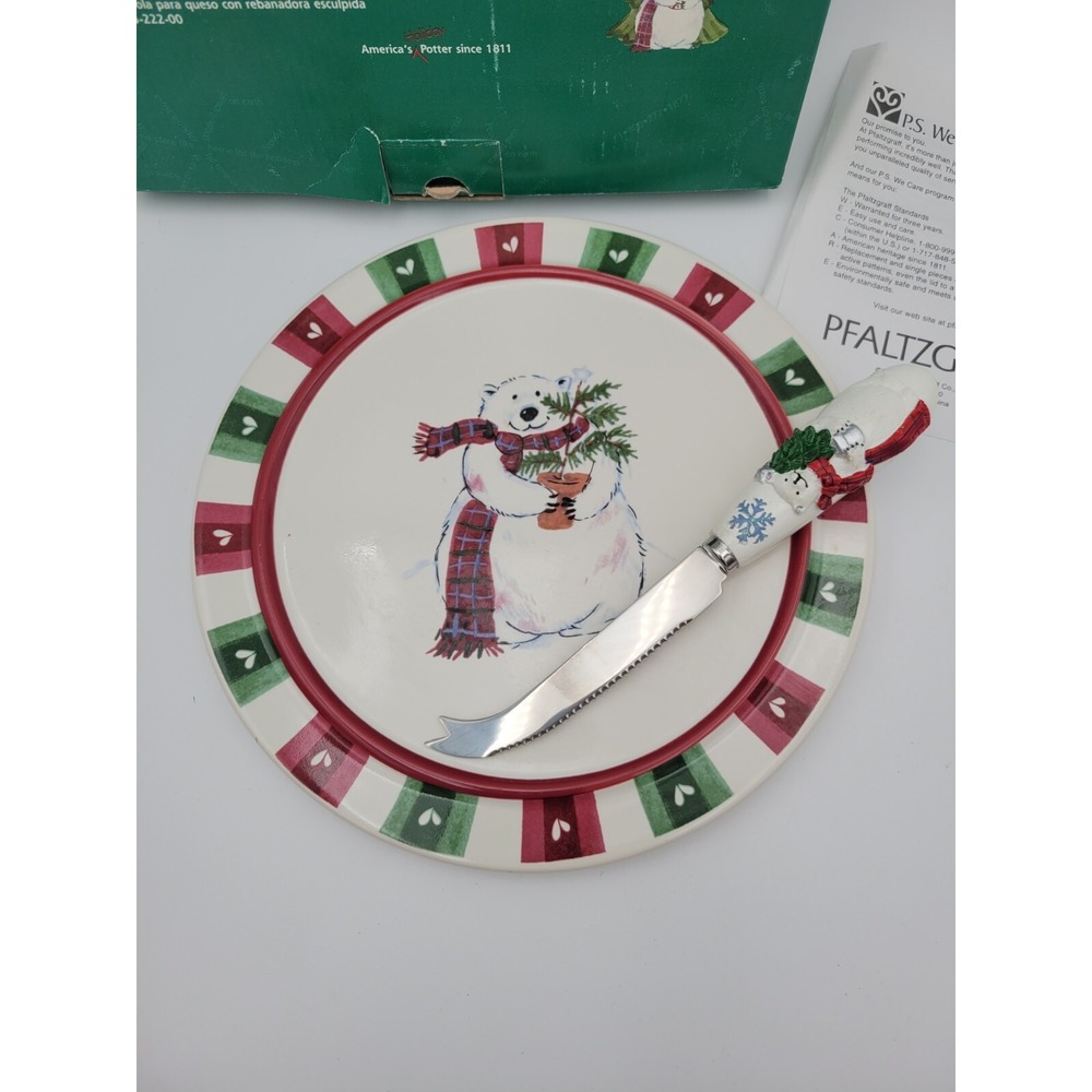 Pfaltzgraff Snow Bear Cheese Plate with Knife In Original box